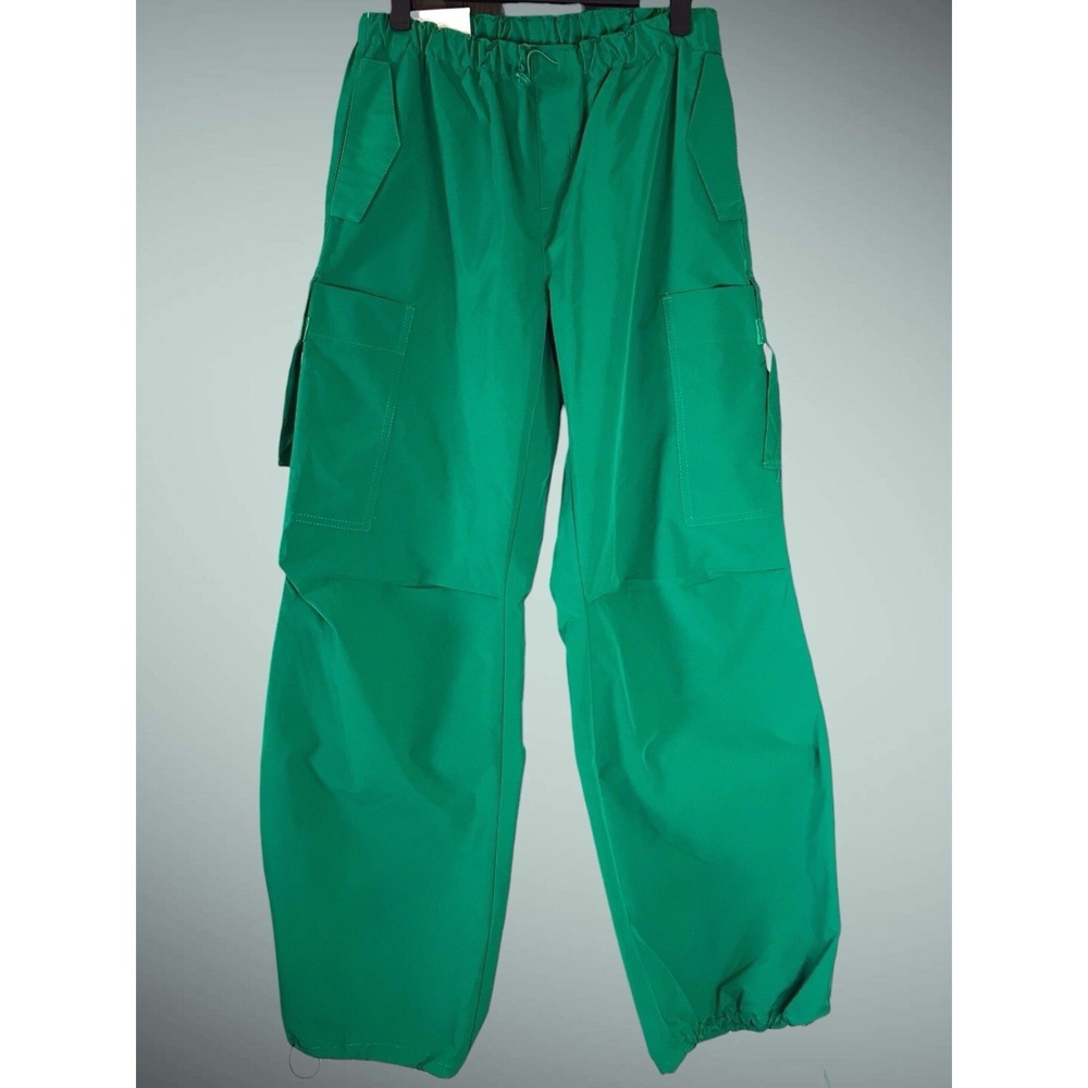 Women's LOVE TREE Parachute Pants wide leg cargo Green Nylon Elastic Ankle Y2K S